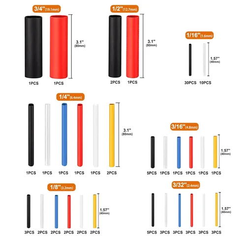 Miniatura 2 de Chanzon Kit surtido de tubos termorretráctiles 3:1 extra largos, de grado marino, impermeable, con forro adhesivo, 35 tamaños, multicolor, negro