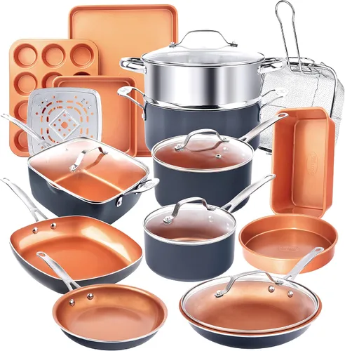 Miniatura 8 de GOTHAM STEEL - Juego de 12 piezas de utensilios de cocina de cerámica antiadherente, juego de ollas y sartenes antiadherentes con vaporera