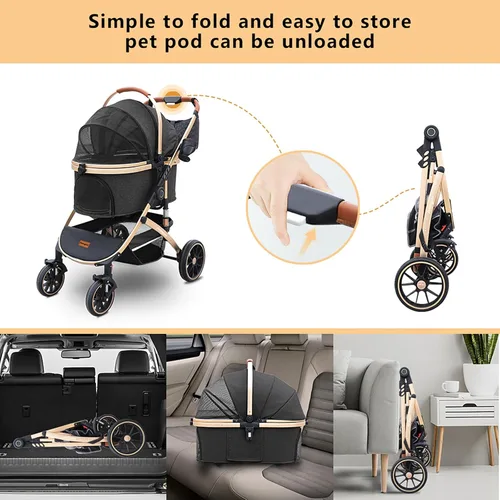 Miniatura 4 de Pettingzoo Cochecito para perros con 4 ruedas, cochecito plegable para gatos para perros pequeños/medianos/grandes y gatos hasta 60 libras