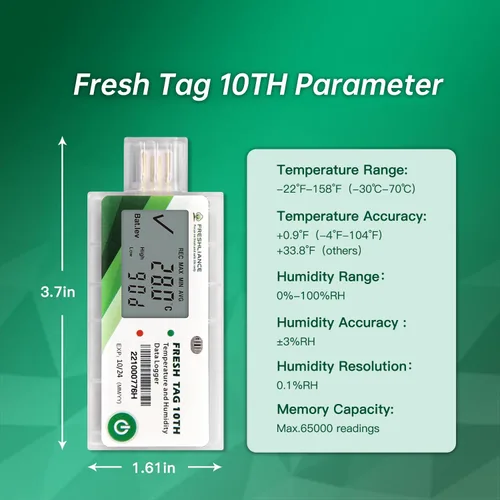 Miniatura 2 de Freshliance Registrador de datos de humedad de temperatura LCD, grabadora USB de humedad de temperatura de un solo uso con informe PDF o CSV, 65000