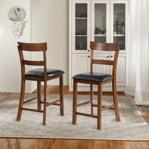 Miniatura 2 de NAFORT Juego de 2 taburetes de bar de altura de mostrador, sillas de comedor altas de madera maciza de 25.5 pulgadas con cojín, taburetes