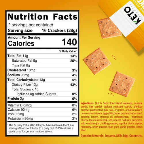 Miniatura 2 de Keto Crackers galletas bajas en carbohidratos (cheddar y cebolla), galletas cetogénicas, casi cero carbohidratos sin azúcar (paquete de 3) harina