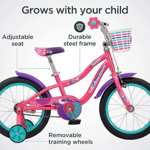 Miniatura 4 de Schwinn Jasmine - Bicicleta infantil con ruedas de entrenamiento, ruedas de 16 pulgadas, niños y niñas de 3 a 5 años de edad, canasta, posavasos