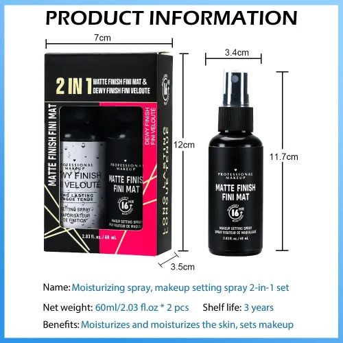 Miniatura 6 de Kaely Spray de ajuste hidratante 2 en 1 para la cara, maquillaje facial mate con acabado rocío, spray de ajuste impermeable para maquillaje de larga