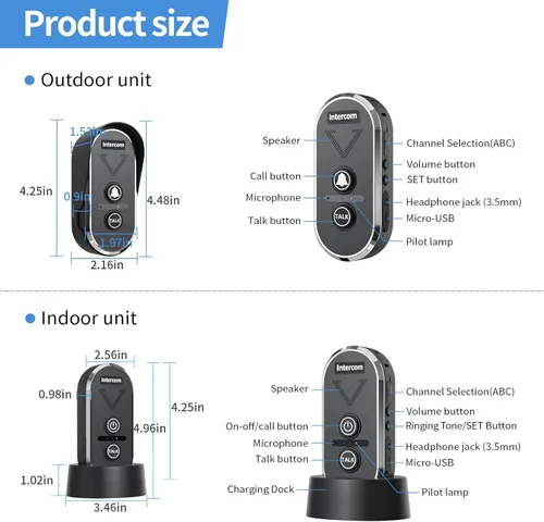 Miniatura 8 de Timbre inalámbrico con intercomunicador de voz de altavoz, intercomunicador de conversación bidireccional con 3 canales, volumen de 3 niveles