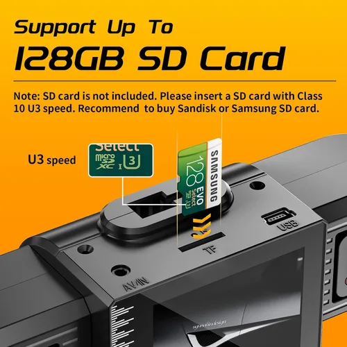Miniatura 7 de iiwey T1-pro - Cámara de salpicadero frontal y trasera interior de 3 canales 1080P, cámara de salpicadero ajustable para automóviles con 8 lámparas
