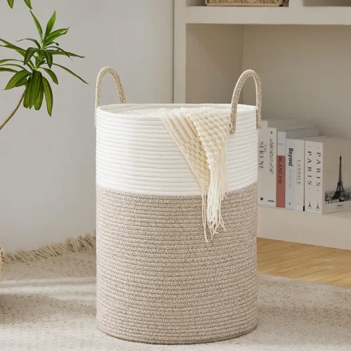 Miniatura 9 de Cesta de Cuerda de Algodón para Ropa Sucia de YOUDENOVA, 58L - Cesta de Lavandería Tejida Plegable - Cesta de Almacenamiento de Ropa para Mantas