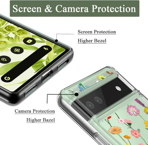 Miniatura 2 de Unov Funda para Pixel 6a, transparente con diseño, ajuste delgado, buen agarre, funda de teléfono en relieve, cubierta protectora a prueba