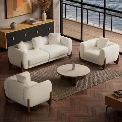 Miniatura 12 de Morden Fort Juego de Sofá Boucle de 2 Piezas, Conjunto de Sofás Tapizados Modernos Duraderos Cómodos Boucle Aptos para Mascotas, Silla sin Brazos