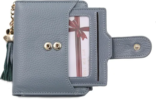 Miniatura 4 de Mini cartera plegable de cuero suave con protección RFID, para mujer, con funda para tarjeta, con ventana de identificación, monedero
