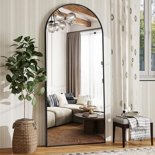 Miniatura 16 de Espejo de 56 x 21 pulgadas, de arco, de longitud completa, espejo de cuerpo completo con marco de aluminio, para colocar de pie, inclinado o Negro