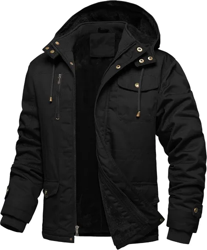 Miniatura 7 de Chaquetas gruesas de invierno para hombre, con forro polar, chaquetas gruesas con capucha, chaquetas de trabajo, abrigo de algodón militar