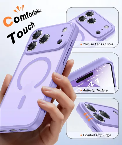 Miniatura 437 de FNTCASE Funda para iPhone 17 Pro: Fundas delgadas translúcidas de color azul claro compatibles con MagSafe, protección completa de la cámara