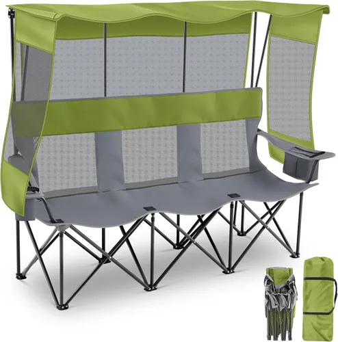 Miniatura 8 de Teenyyou Silla de camping para 3 personas con toldo – Silla de playa de gran tamaño con protección solar UV, sofá biplaza plegable de alta