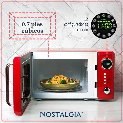 Miniatura 2 de Nostalgia Horno microondas retro compacto para encimera, 0.7 pies cúbicos, 700 vatios con pantalla digital LED, bloqueo para niños, interior fácil