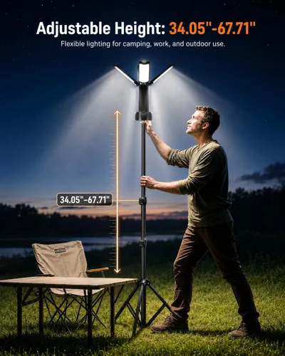 Miniatura 3 de Luces de camping recargables con soporte, luz de trabajo portátil de 6000 K, 4 cabezales de lámpara LED, linterna magnética con trípode desmontable