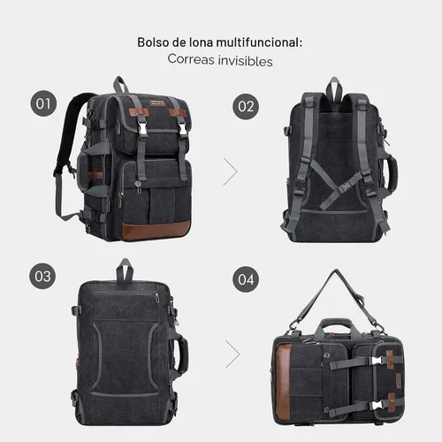 Miniatura 7 de Mochila de lona WITZMAN con puerto de carga USB, mochila grande de viaje, equipaje de mano, apta para laptops de 17 pulgadas, para hombres, Negro