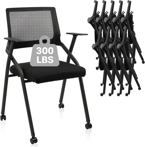 Miniatura 24 de CLATINA Sillas de oficina apilables y plegables con soporte lumbar ergonómico y cojín de asiento grueso, silla de recepción de tela de malla