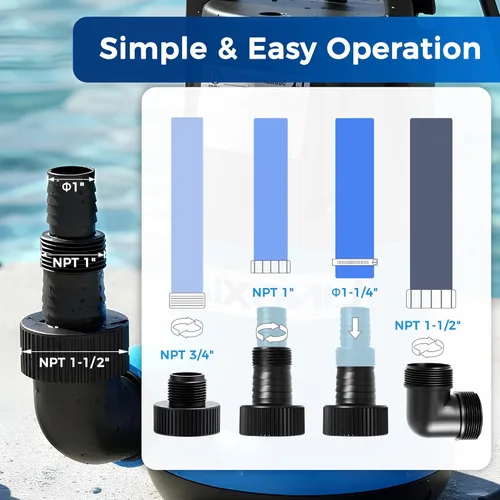 Miniatura 8 de Bomba de agua sumergible de 1/3 HP 2450GPH Bomba de agua termoplástica eléctrica portátil de transferencia con cable de 10 pies para piscina, tina