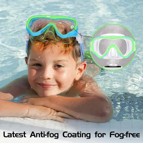 Miniatura 3 de Seago Gafas de natación para niños, máscara de buceo para jóvenes (5-15), antivaho 180° visión clara azul y verde