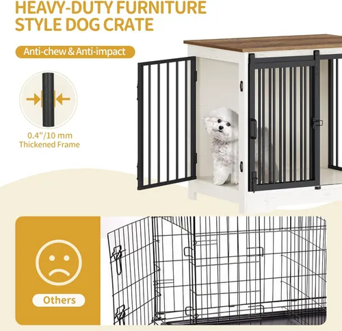 Miniatura 6 de Hzuaneri Mueble de jaula para perros de 27.2 pulgadas con puerta de granero, perrera resistente para interiores con 2 puertas, mesa auxiliar