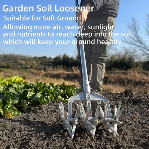 Miniatura 8 de Cultivador giratorio, herramienta de jardín ajustable con púas de metal sólido desmontables para aflojar y mezclar tierra, cultivador de jardín