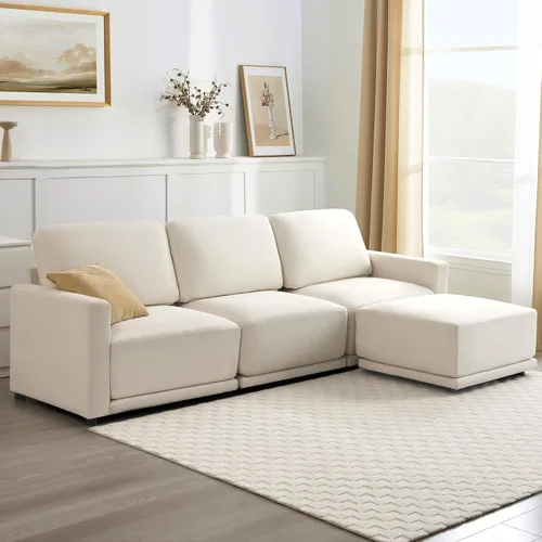 Miniatura 10 de Sofá modular de 79 pulgadas para sala de estar pequeña, sofá moderno en forma de L con otomana, juego de sofá de felpilla de 3 piezas para muebles
