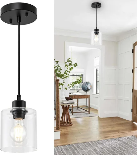 1 lámpara colgante de isla de cocina, moderna lámpara colgante de granja, lámpara de techo negra ajustable de 39 pulgadas para comedor, base E26,