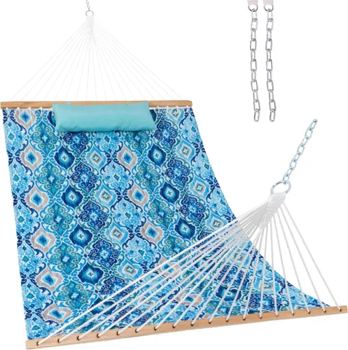 Miniatura 10 de Lazy Daze Hammocks Hamaca de tela acolchada de 12 pies con almohada suave, hamaca doble para 2 personas con barra separadora para patio exterior