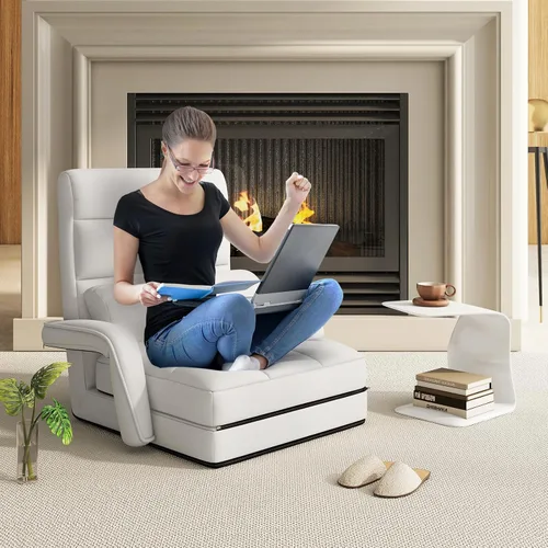 Miniatura 2 de Giantex - Silla plegable de piso con respaldo ajustable de 6 posiciones, reposabrazos y almohada removible, capacidad de 330 libras, sofá perezoso