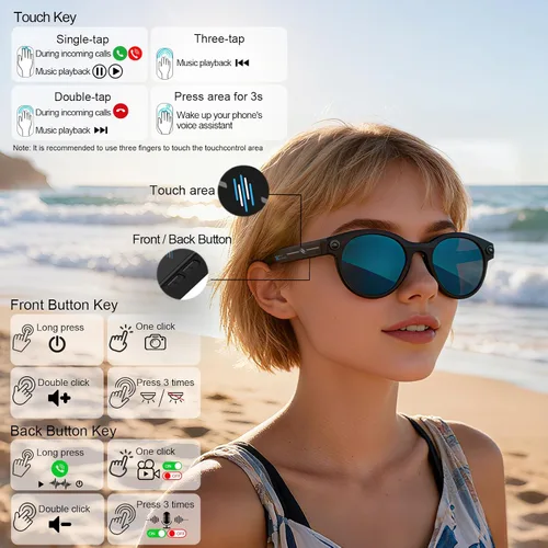 Miniatura 8 de Gafas Inteligentes con Cámara, Gafas AI, Gafas Bluetooth, Lentes Reemplazables, Batería de 48H para Viajes, Conferencias y Vlogging. Traducción