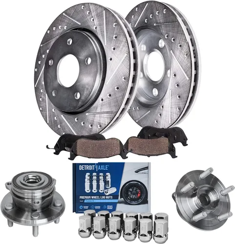 Miniatura 24 de Detroit Axle - Kit de frenos para Jeep Grand Cherokee 99-04 1999 2000 2001 2002 2003 2004 Rotores de freno de disco perforados y ranurados Pastillas