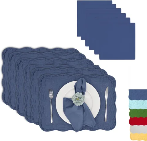 Miniatura 18 de Juego de 4 manteles individuales acolchados de algodón con servilletas a juego, manteles de mesa y servilletas de tela 100% algodón, juego de 8