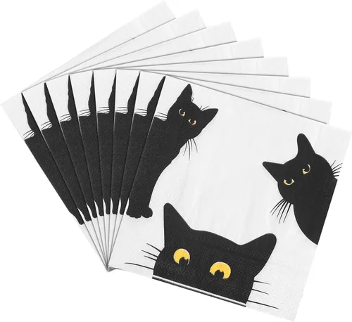 Quera Paquete de 50 servilletas de papel desechables de gato negro, suministros para fiestas, servilletas de papel de Halloween, servilletas de