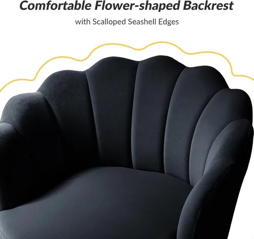 Miniatura 5 de HULALA HOME Silla decorativa moderna de terciopelo con respaldo en forma de concha, bonito sillón para sala de estar, dormitorio con patas doradas