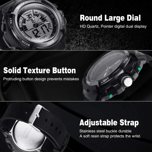 Miniatura 8 de Reloj de buceo deportivo impermeable de 100 ATM para hombres y niños, reloj de natación con cronómetro, cronógrafo, alarma, calendario, cuenta