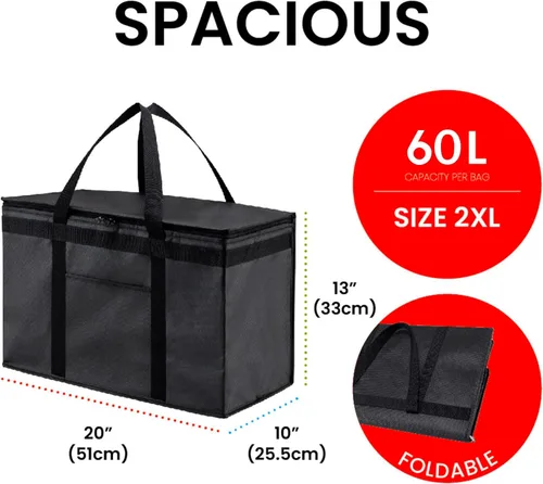 Bolsa de enfriador XXL aislada y calentador de alimentos de NZ home para entrega y compras de comestibles con cremallera superior, color rojo