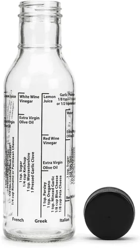 Botella Mezcladora de Aderezo de Ensalada Kolder con 8 Recetas Clásicas Ligeras, de Vidrio, Capacidad de 13 Onzas
