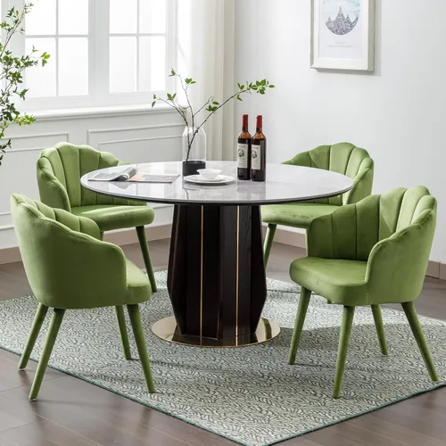 Miniatura 11 de Juego de 2 sillas de comedor de terciopelo negro modernas, sillas laterales de tapicería con patas de madera tapizadas para el hogar, cocina, sala