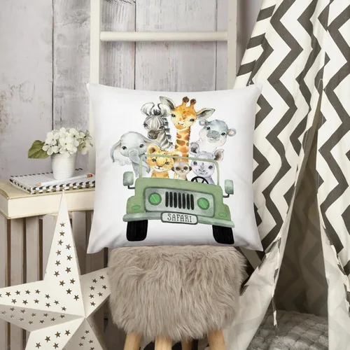 Miniatura 3 de HawSkgFub Funda de almohada decorativa para bebé niño y niña, diseño de safari con diseño de camión de animales de safari, funda de cojín de selva
