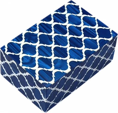 Miniatura 5 de collectiblesBuy Joyero hecho a mano con incrustaciones de resina azul y blanco, organizador de almacenamiento para anillos, aretes, baratijas, caja
