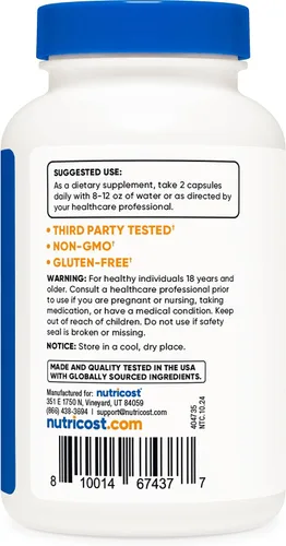 Miniatura 4 de Nutricost Cápsulas de estroncio 750 mg, 120 cápsulas - Vegetariano, Sin OGM, Sin Gluten