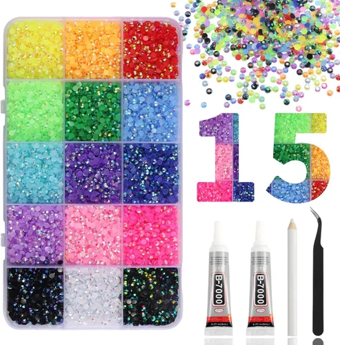 Miniatura 19 de 15000 diamantes de imitación con parte trasera plana para manualidades, cristales de colores mixtos de 0.118 pulgadas, gemas de resina con purpurina