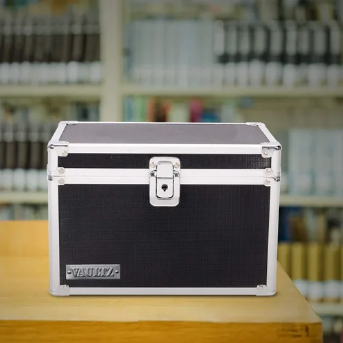 Miniatura 5 de Vaultz VZ01169 Archivador con candado para tarjetas de índice con tapa abatible - Capacidad para 350 tarjetas de 7,6 x 12,7 cm, color negro