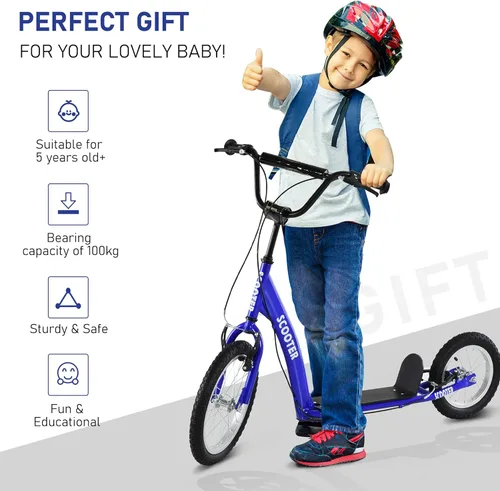 Miniatura 5 de Aosom Youth Scooter Kick Scooter for Kids 5+ with Adjustable Handlebar 16" Front and 12" Rear Dual Brakes Inflatable Wheels Azul