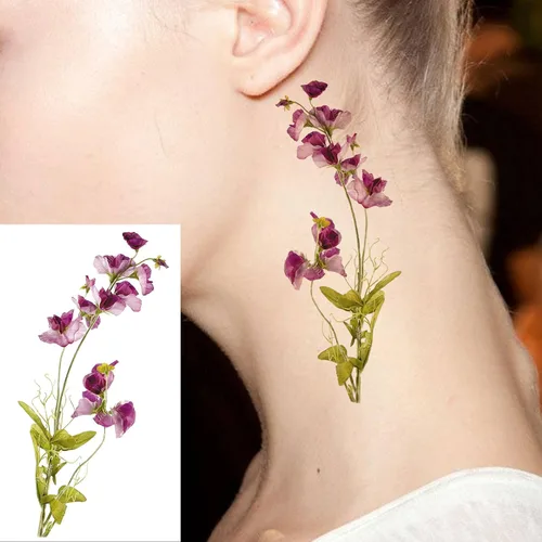 Miniatura 5 de COKTAK Lavander Tatuajes temporales de colibrí de flores.