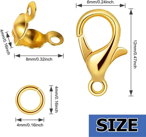 Miniatura 2 de Juego de 1000 accesorios para fabricación de joyas, 100 cierres de pinza de langosta, 300 cuentas engarzadas, 600 conectores de anillo abierto