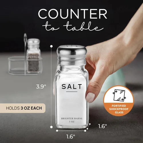 Miniatura 3 de Brighter Barns - Juego de saleros y pimenteros de cristal con soporte, decoración moderna de cocina, accesorio de encimera de mesa de comedor