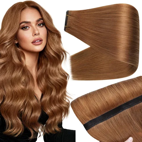 Miniatura 53 de Full Shine Extensiones de cabello humano, 18 pulgadas, mechones de trama, color #2 castaño oscuro, 3.5 onzas, cabello Remy para coser, doble trama
