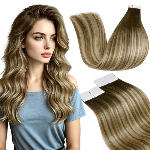 Miniatura 37 de LaaVoo Extensiones adhesivas de cabello humano real, color negro azabache, extensiones de cabello humano liso y sedoso, 10 pulgadas, 20